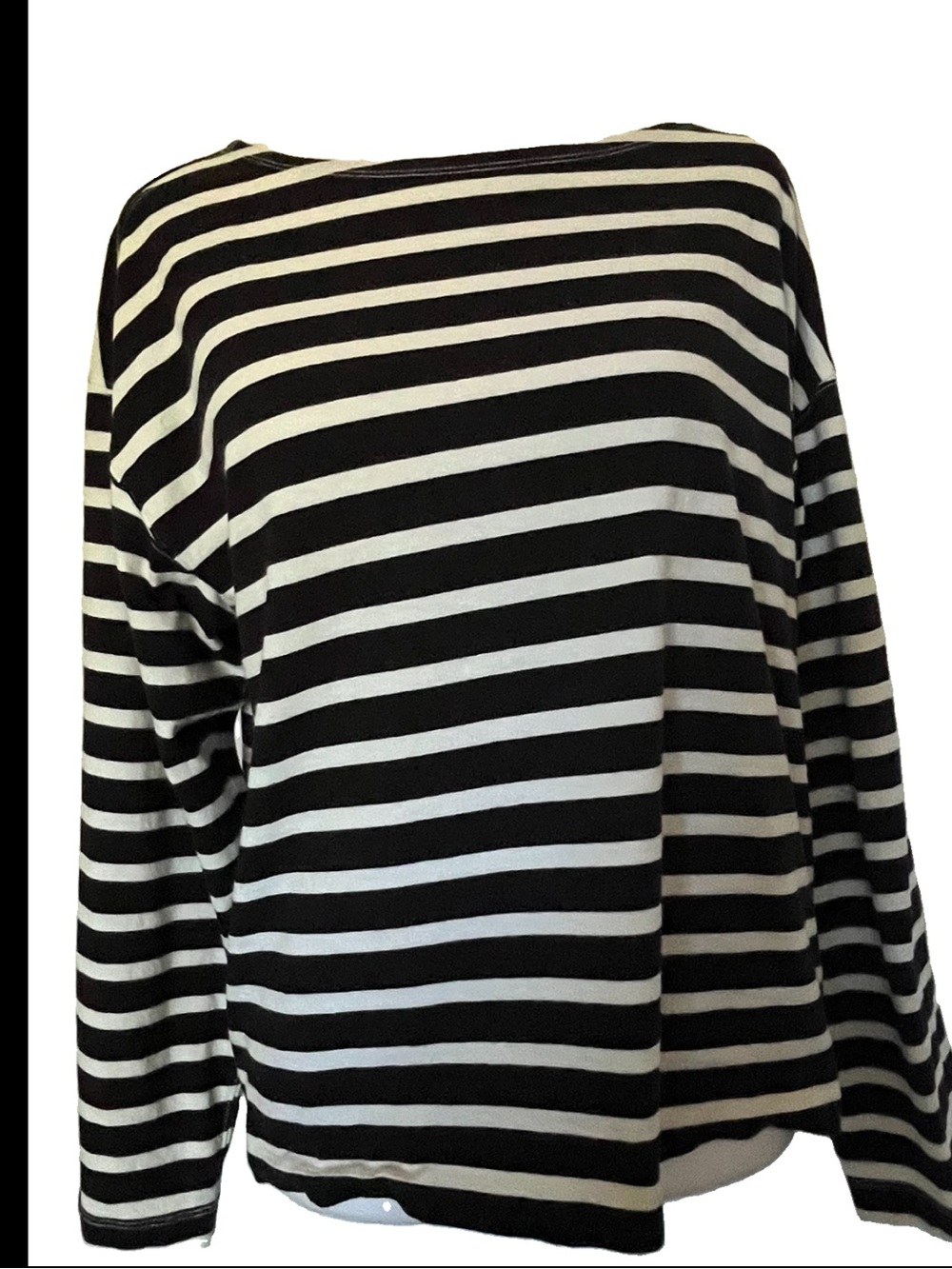 Everlane Organic Cotton Black White Striped Boxy Long Sleeve Top Large